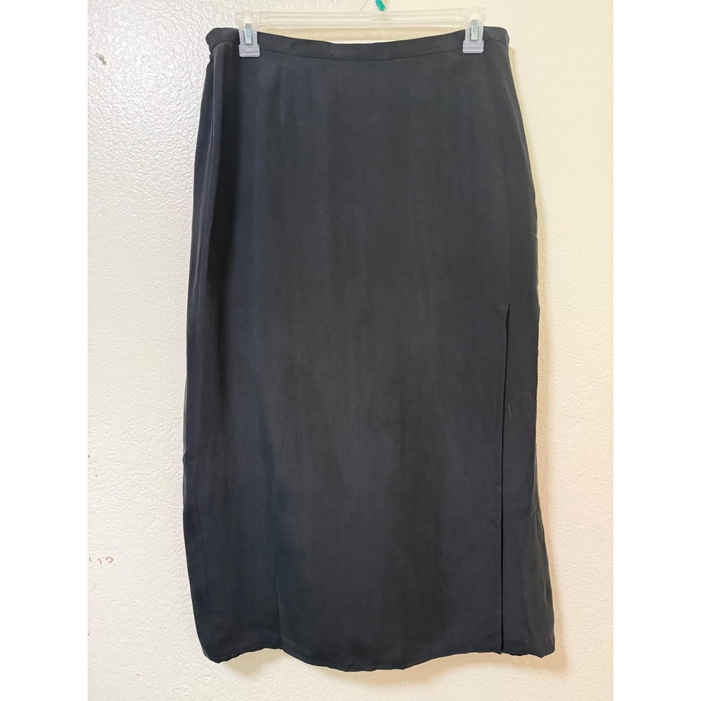 Josephine Chaus Vintage Black 100% Silk Midi Skirt Side Slit Size 18 Plus